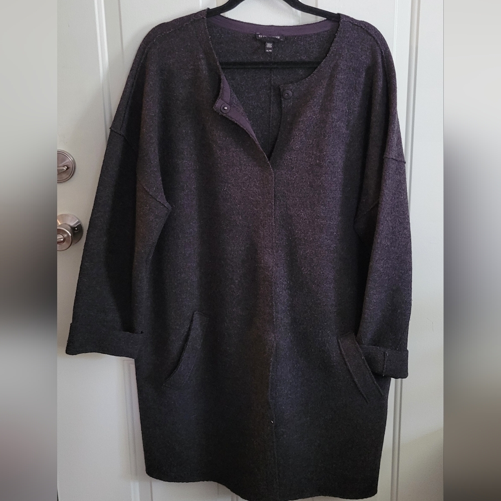 Eileen Fisher Grey Wool Blend Long Cardigan